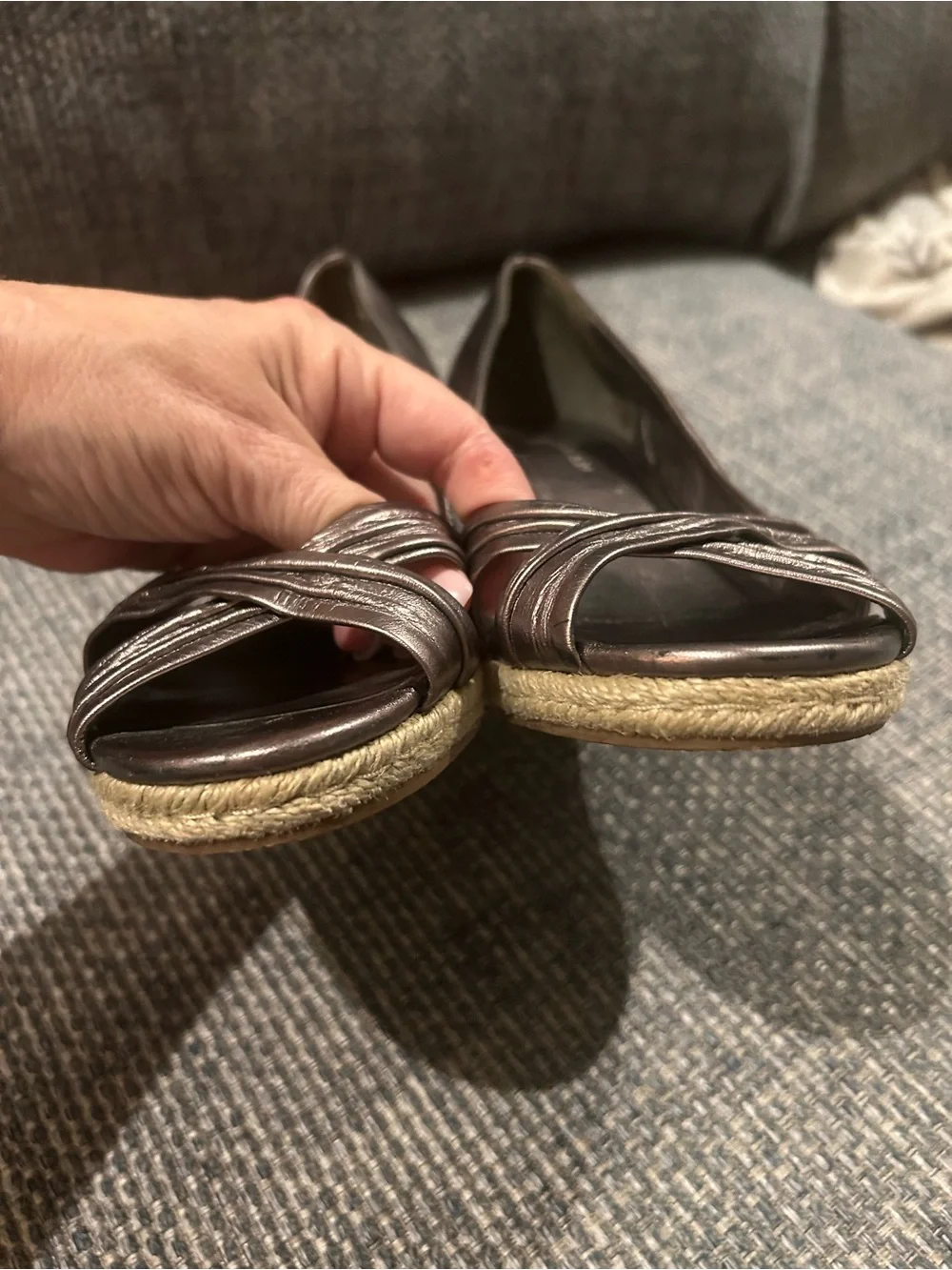 Cole Haan Metallic Brown Peep-Toe Espadrille Wedges size 7.5 Great Condition